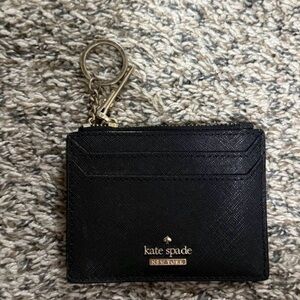 kate spade black leather card case with keyring